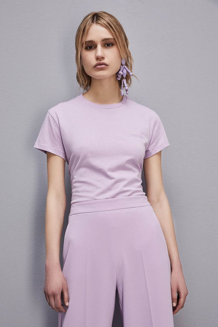 Purple Patrizia Pepe Short-sleeved T-shirt With Logo In Organic Cotton | PXC384970