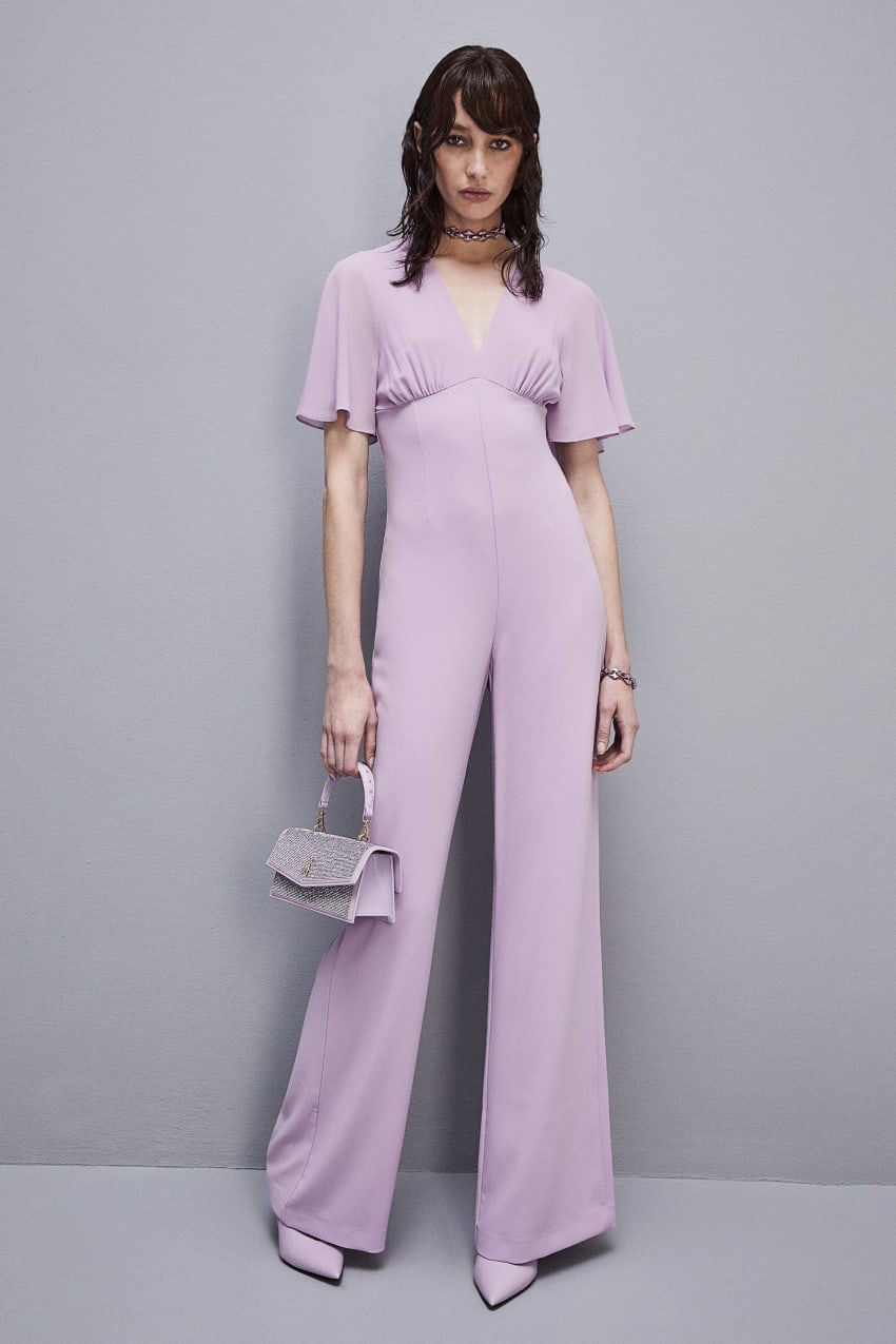 Purple Patrizia Pepe V-neck Jumpsuit In Sablè Crepe Fabric | SCJ614297