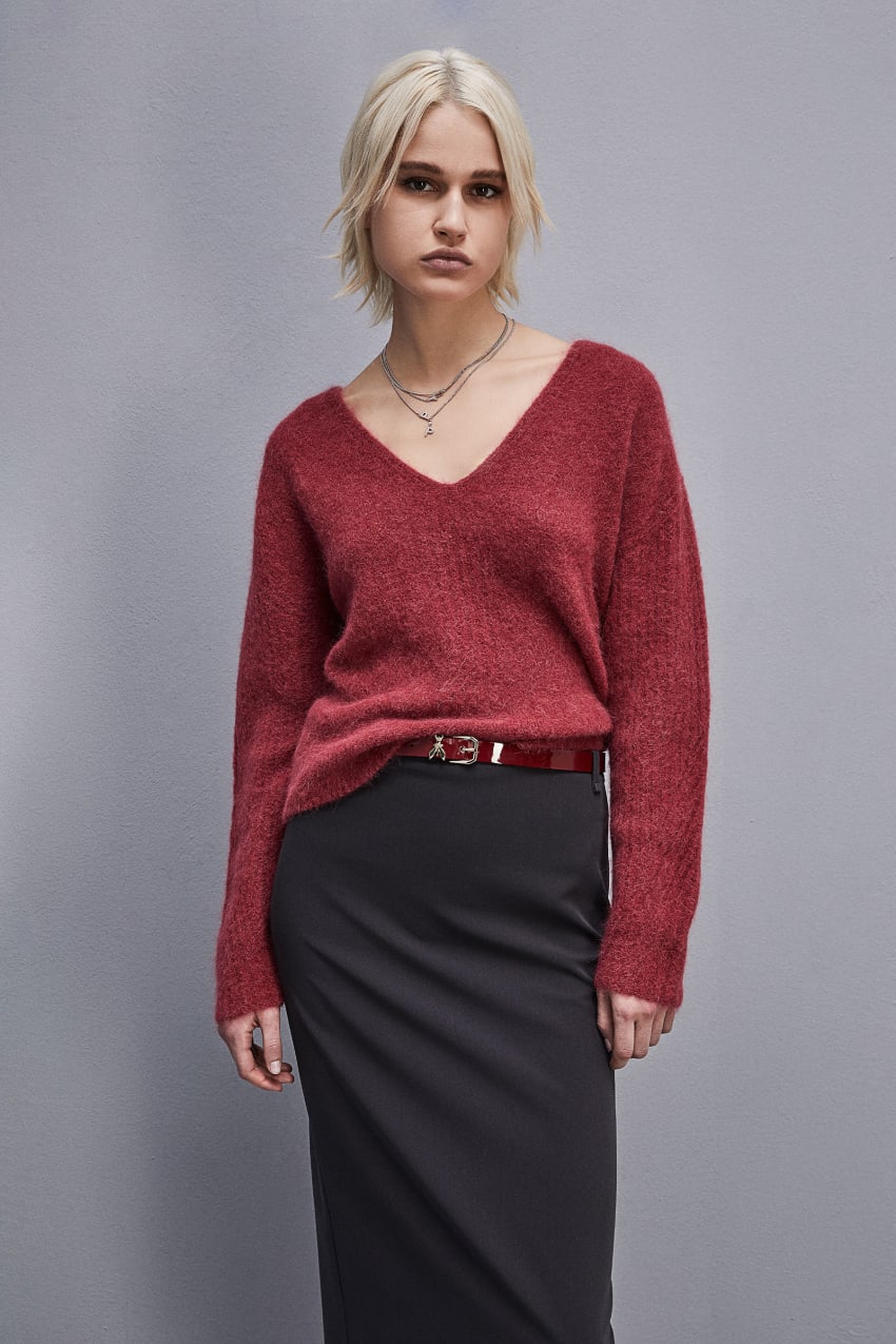 Red Patrizia Pepe Alpaca-blend Sweater With V-neck | GHA869024