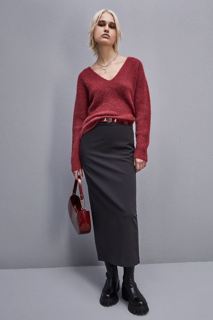 Red Patrizia Pepe Alpaca-blend Sweater With V-neck | GHA869024