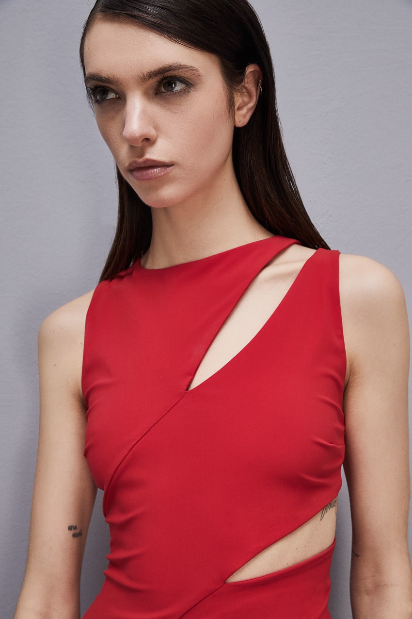 Red Patrizia Pepe Cut-out Jersey Dress | VGU489123