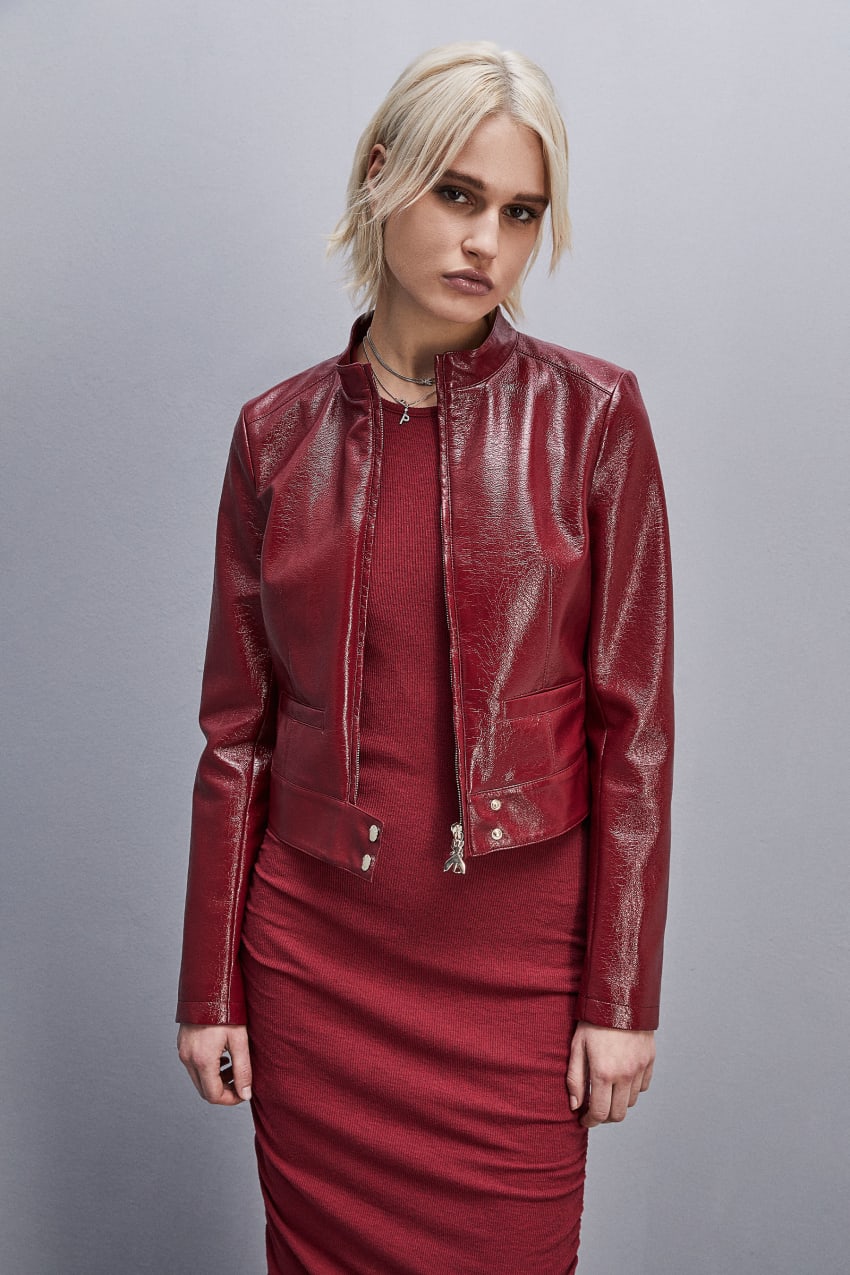 Red Patrizia Pepe Patent Leather Slim Biker Jacket | HEI052931