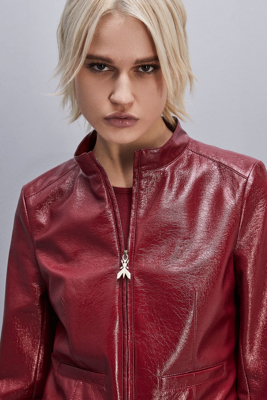 Red Patrizia Pepe Patent Leather Slim Biker Jacket | HEI052931