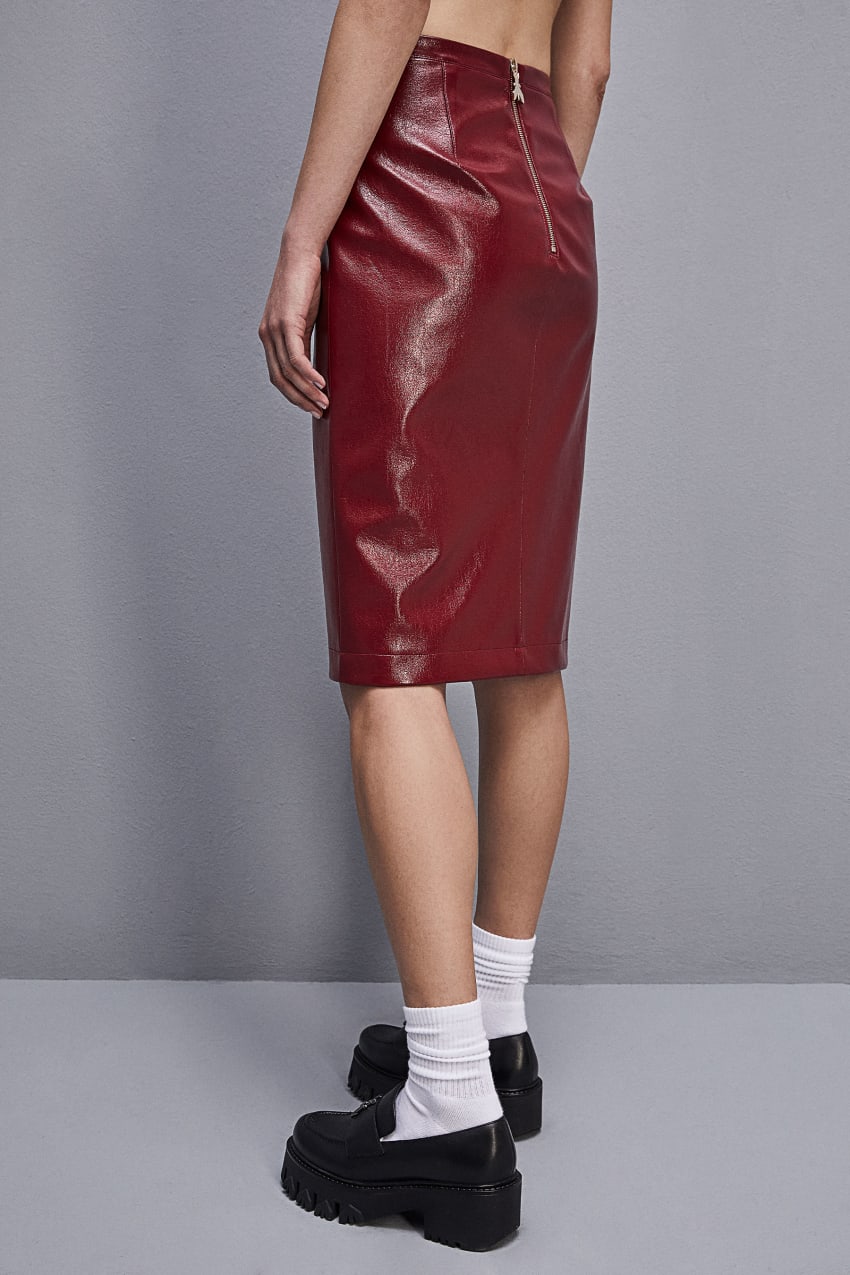 Red Patrizia Pepe Slim Patent Leather Midi Skirt | YUF921364