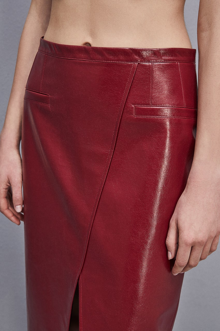 Red Patrizia Pepe Slim Patent Leather Midi Skirt | YUF921364