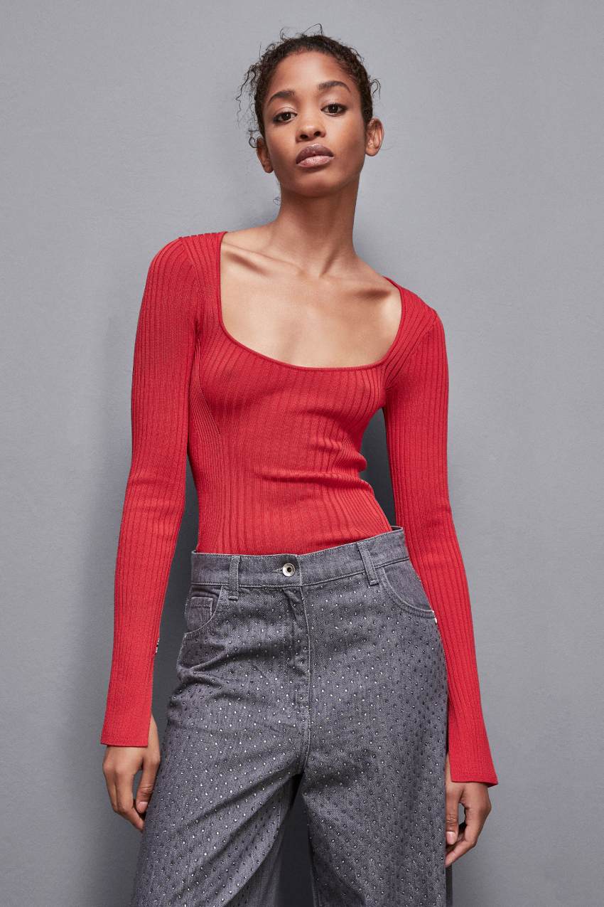 Red Patrizia Pepe Viscose Blend Ribbed Sweater | CRZ573126