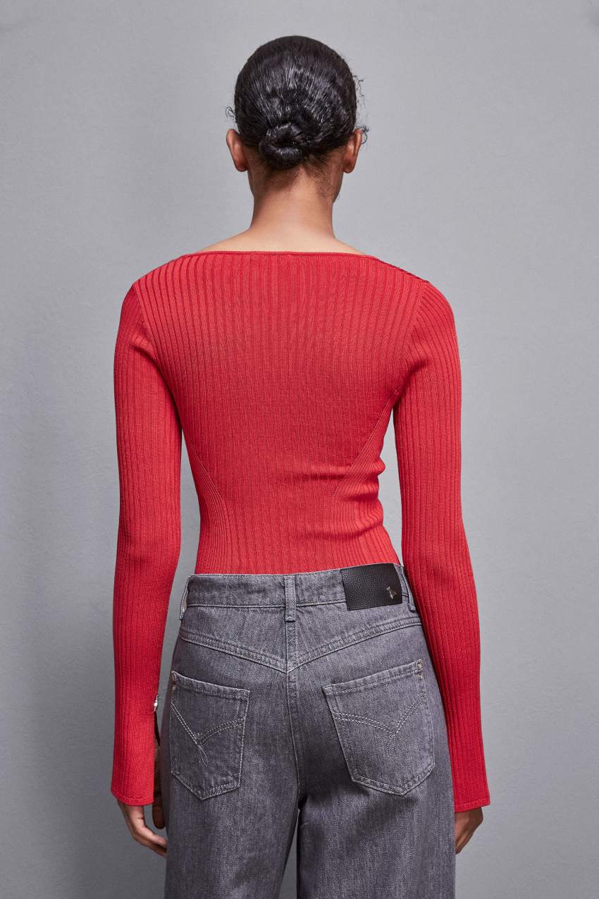 Red Patrizia Pepe Viscose Blend Ribbed Sweater | CRZ573126