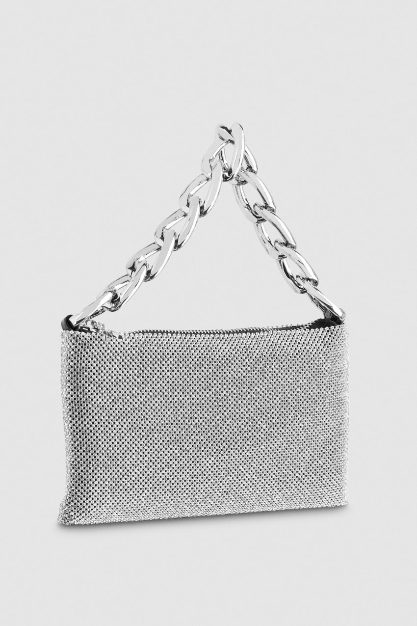 Silver Patrizia Pepe Maxichain Rhinestone Clutch Bag | HPS768920