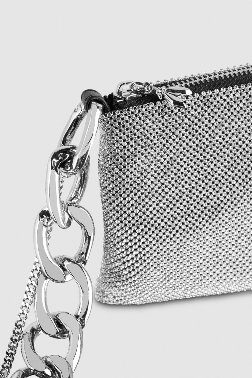 Silver Patrizia Pepe Maxichain Rhinestone Clutch Bag | HPS768920