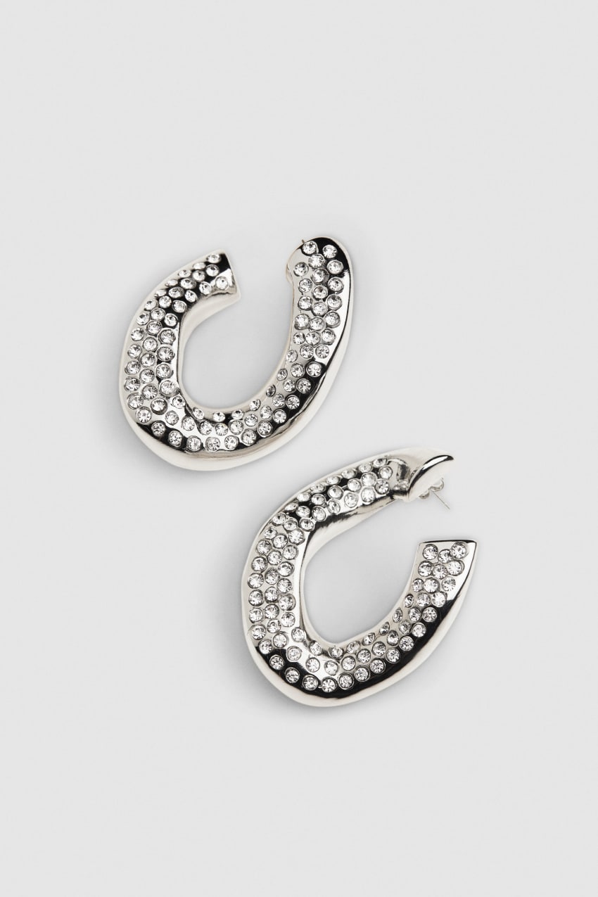 Silver Patrizia Pepe Rhinestone Maxichain Earrings | MPK571984