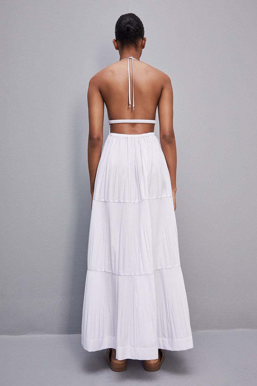 White Patrizia Pepe Ankle-length Bare-back Pleated Dress | RMC284910