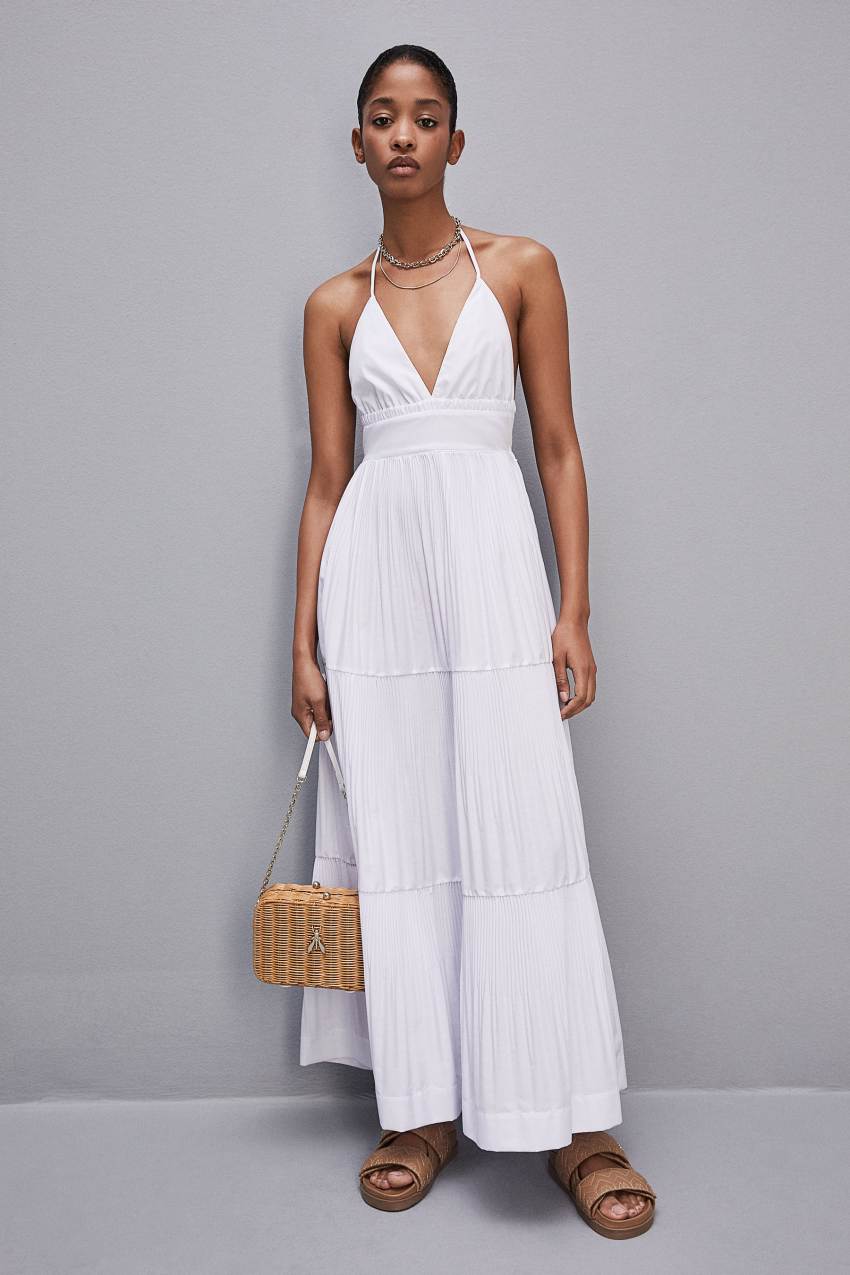 White Patrizia Pepe Ankle-length Bare-back Pleated Dress | RMC284910