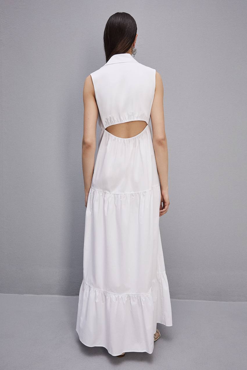 White Patrizia Pepe Cotton Chemisier Long Dress | GCS046593