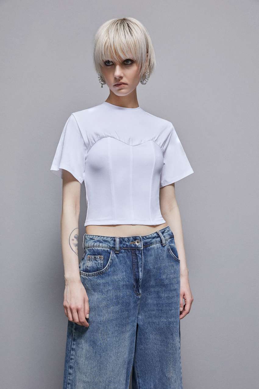 White Patrizia Pepe Cotton Jersey Bustier T-shirt | ZSO478016