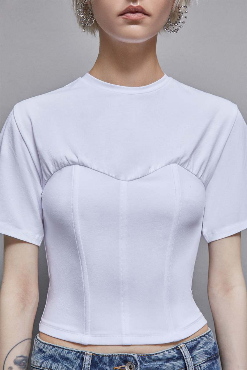 White Patrizia Pepe Cotton Jersey Bustier T-shirt | ZSO478016