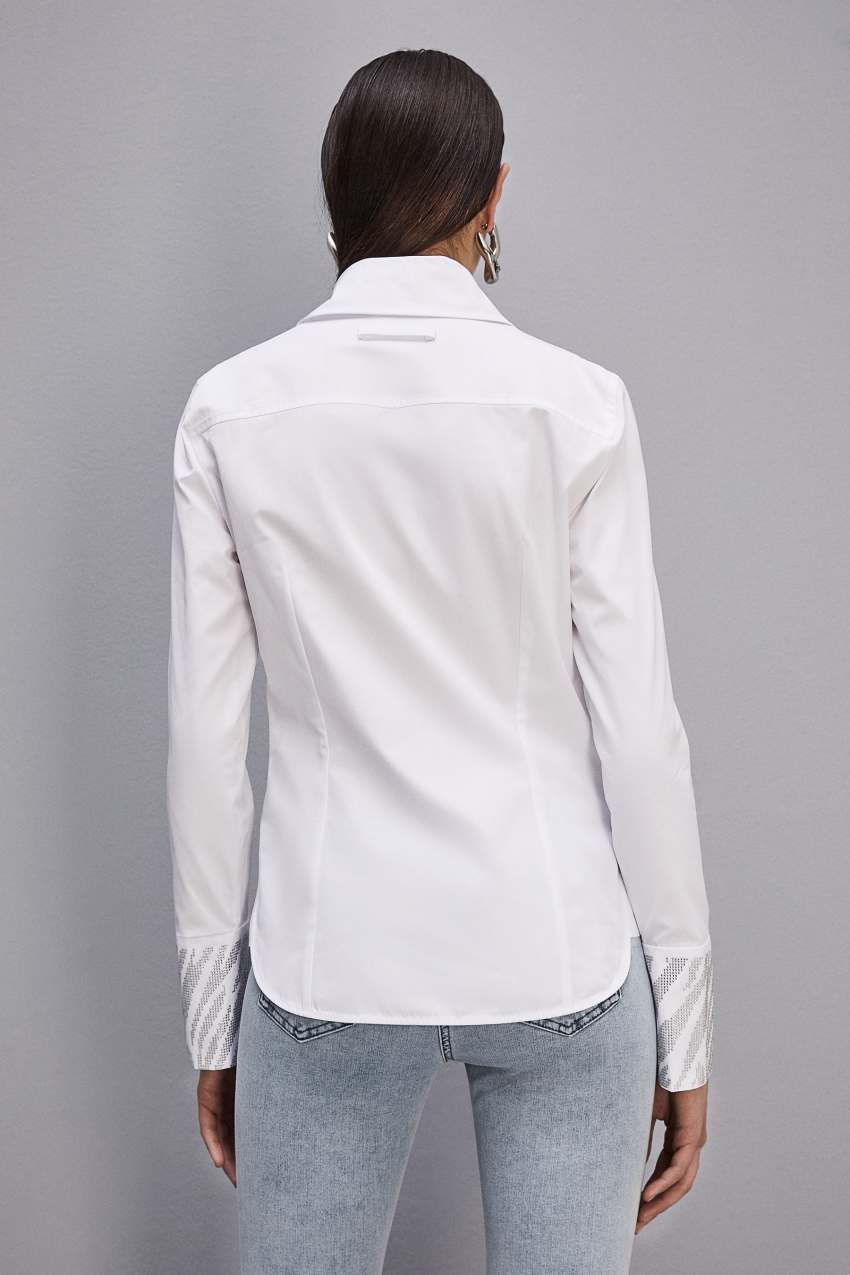 White Patrizia Pepe Cotton Shirt With Rhinestones | RMT421689