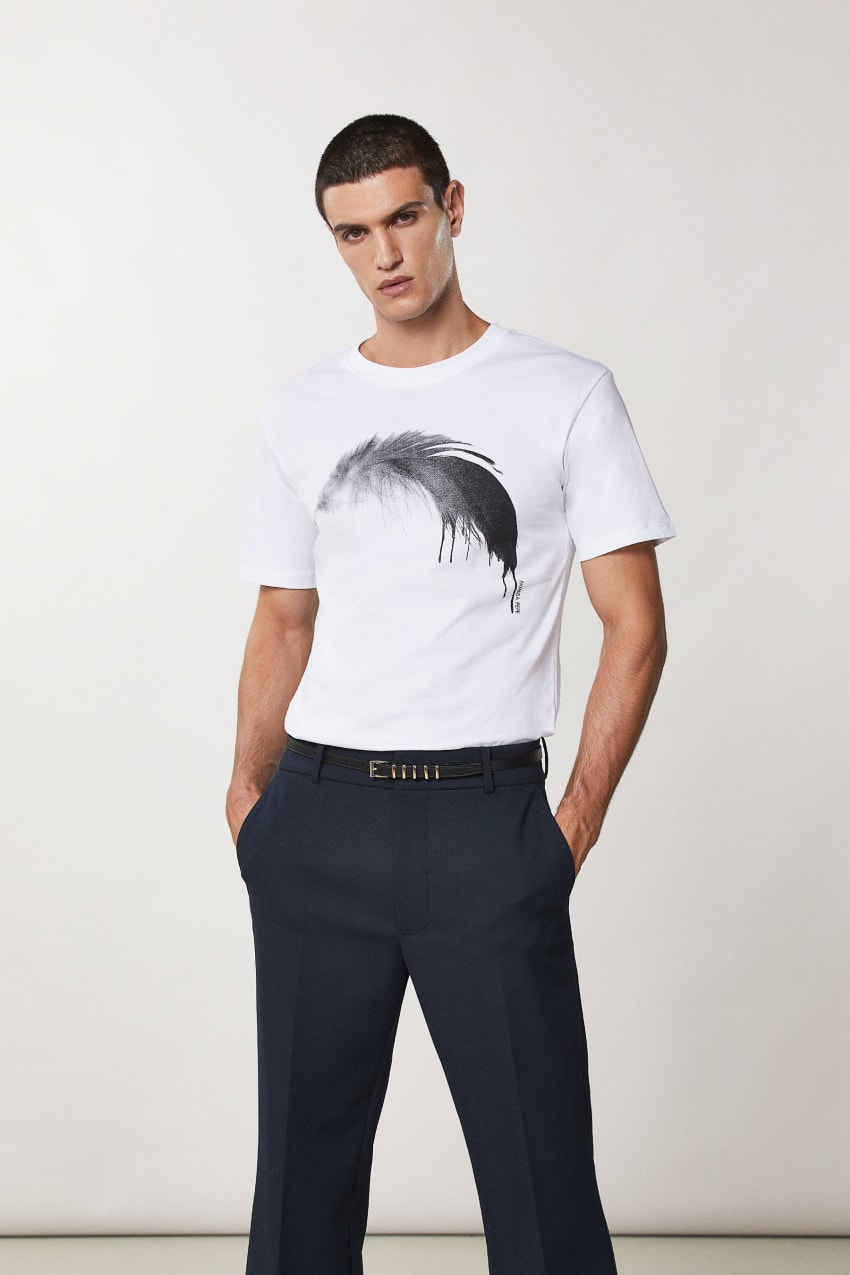 White Patrizia Pepe Cotton T-shirt With Feather Print | GWX051387