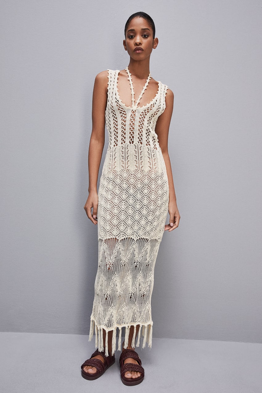 White Patrizia Pepe Crochet-effect Dress Made Of Recycled Nylon | ZUK815097