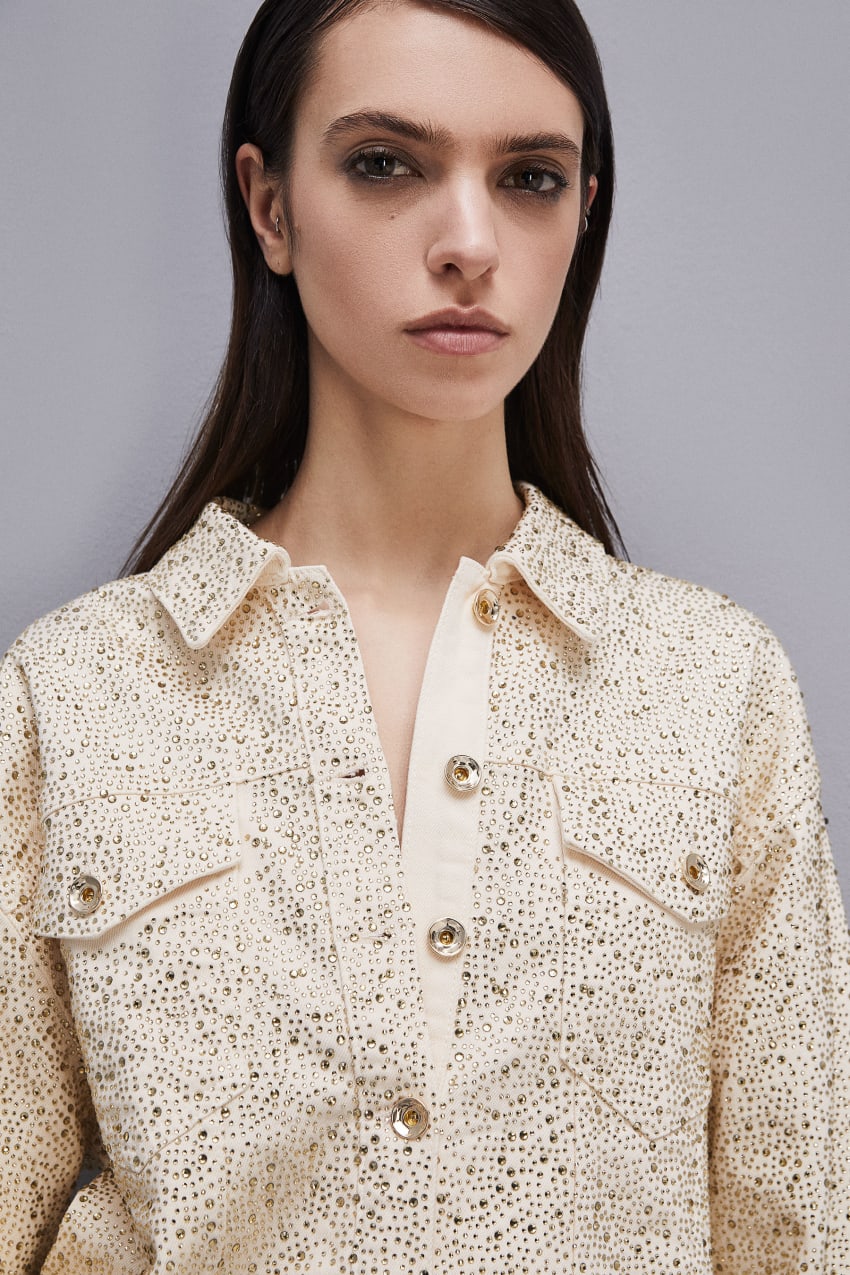 White Patrizia Pepe Denim And Rhinestone Jacket | TJZ867025