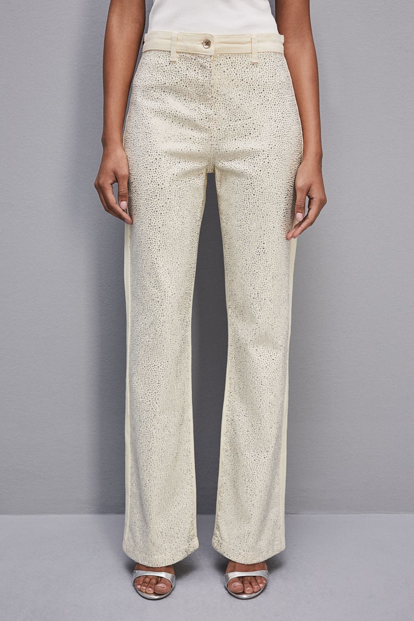 White Patrizia Pepe Denim Bull Pants Decorated With Rhinestones | IWQ048697