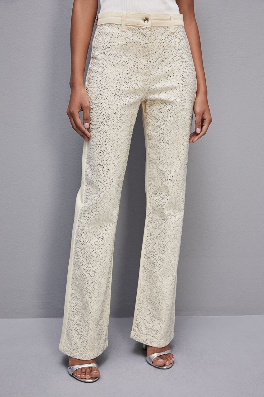 White Patrizia Pepe Denim Bull Pants Decorated With Rhinestones | IWQ048697