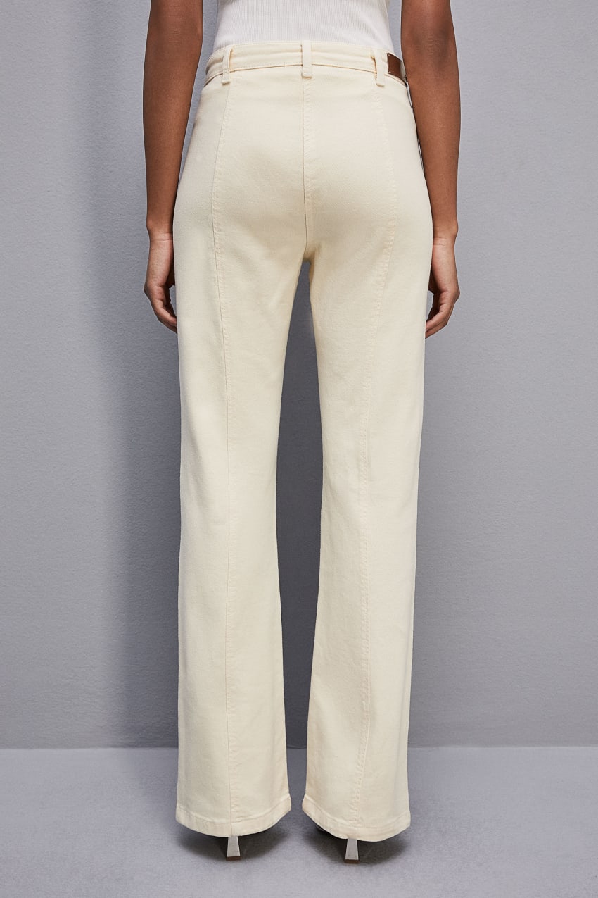 White Patrizia Pepe Denim Bull Pants Decorated With Rhinestones | IWQ048697