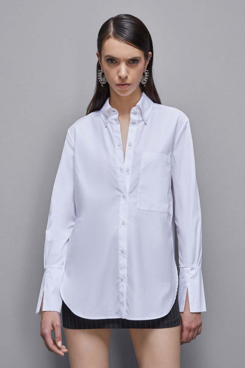 White Patrizia Pepe Essential Cotton Shirt With Pocket | KJQ347168