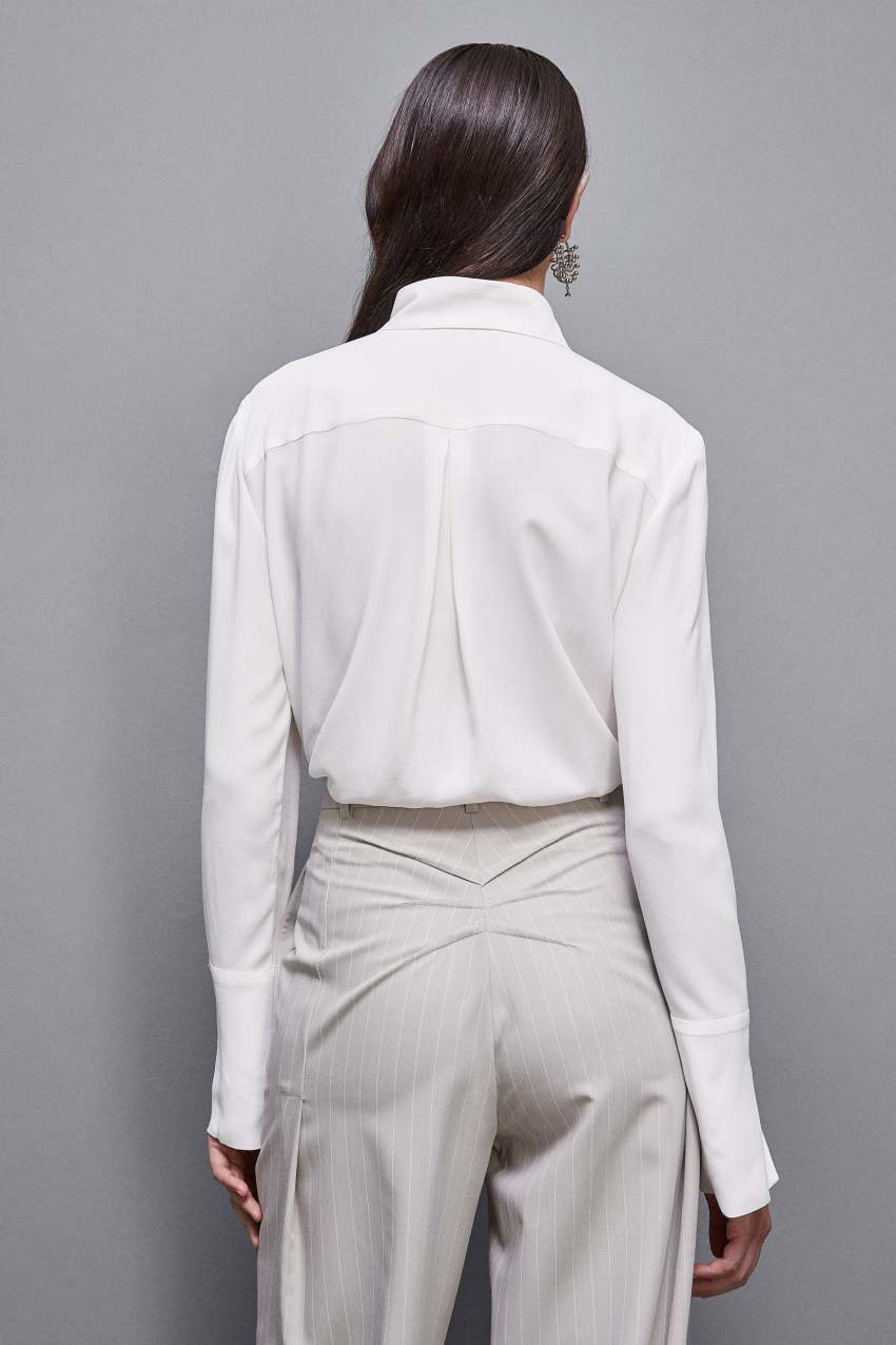 White Patrizia Pepe Essential Crepe Long-sleeved Shirt | EXC945310