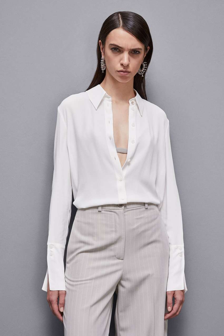 White Patrizia Pepe Essential Crepe Long-sleeved Shirt | EXC945310