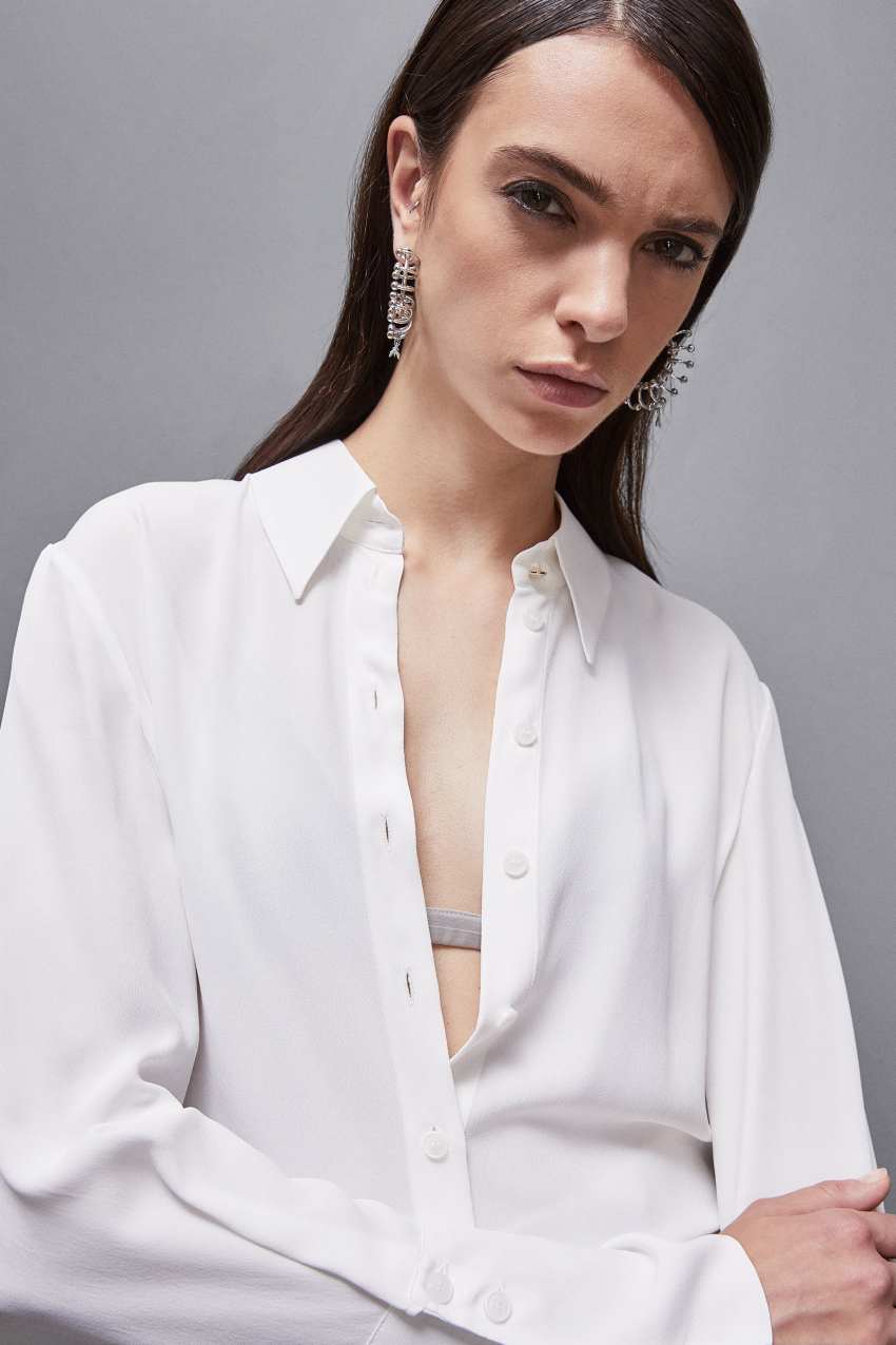 White Patrizia Pepe Essential Crepe Long-sleeved Shirt | EXC945310