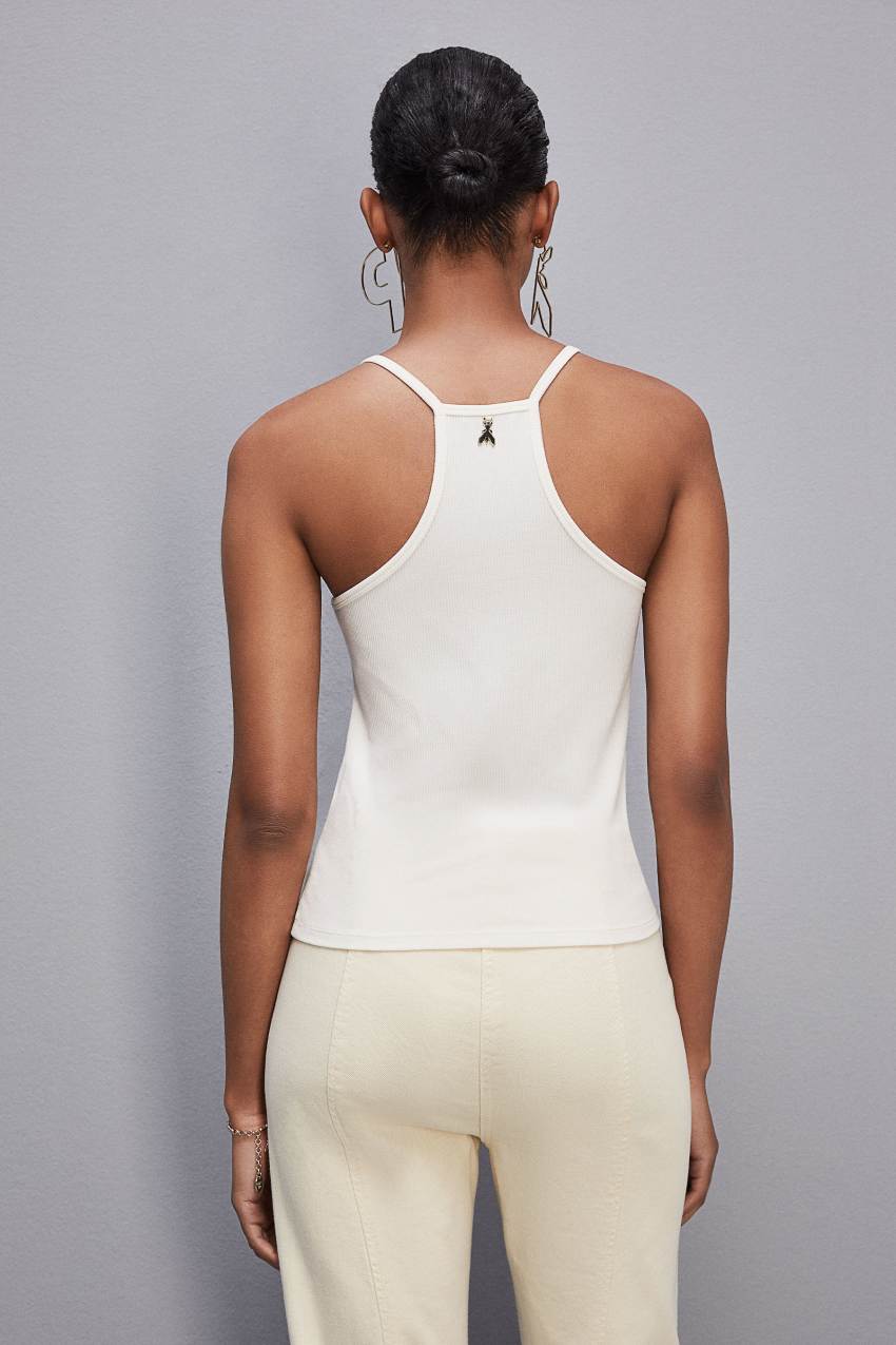 White Patrizia Pepe Essential Ribbed Viscose Tank Top | YZI490621