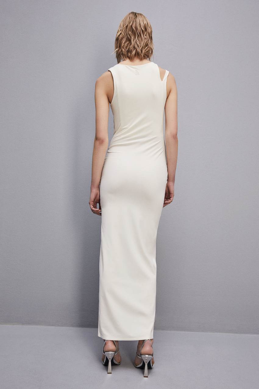 White Patrizia Pepe Essential Technical Jersey V-neck Dress | IEG342806