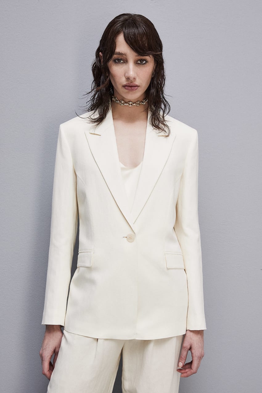 White Patrizia Pepe Essential Viscose And Linen Jacket | YBF423198