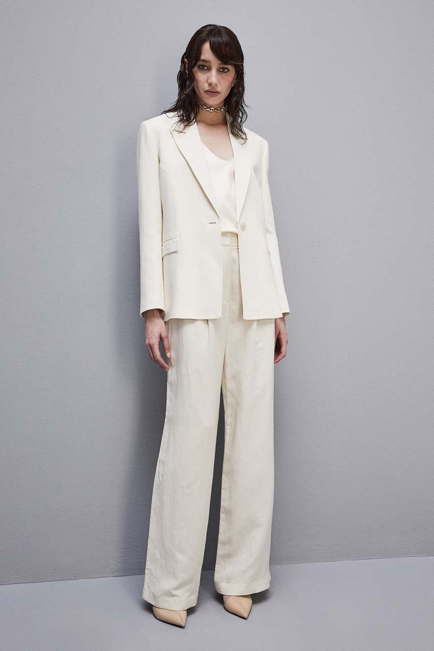 White Patrizia Pepe Essential Viscose And Linen Jacket | YBF423198