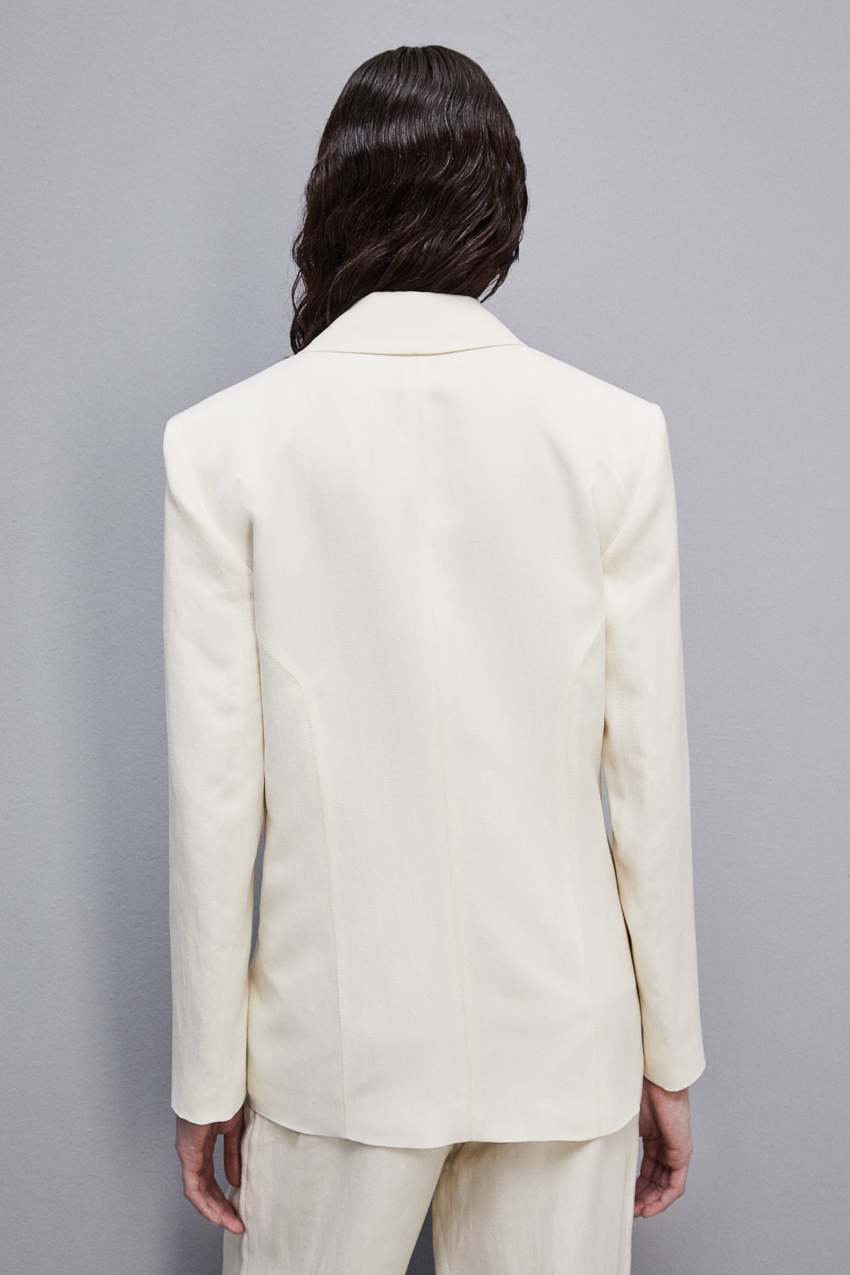 White Patrizia Pepe Essential Viscose And Linen Jacket | YBF423198