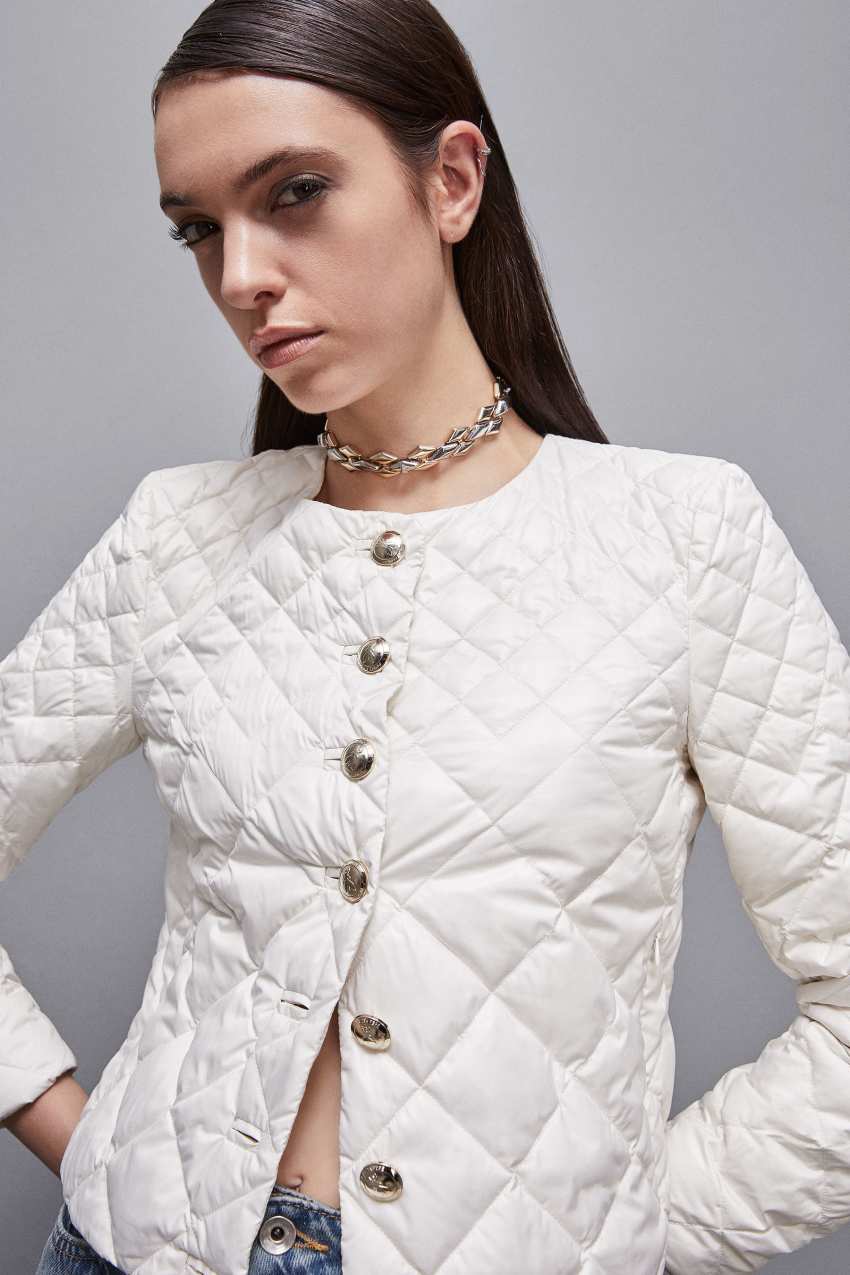 White Patrizia Pepe Glossy Nylon Padded Jacket | SVM417205