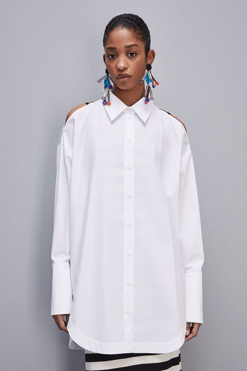 White Patrizia Pepe Long-sleeved Oversized Cotton Shirt | JMN836457