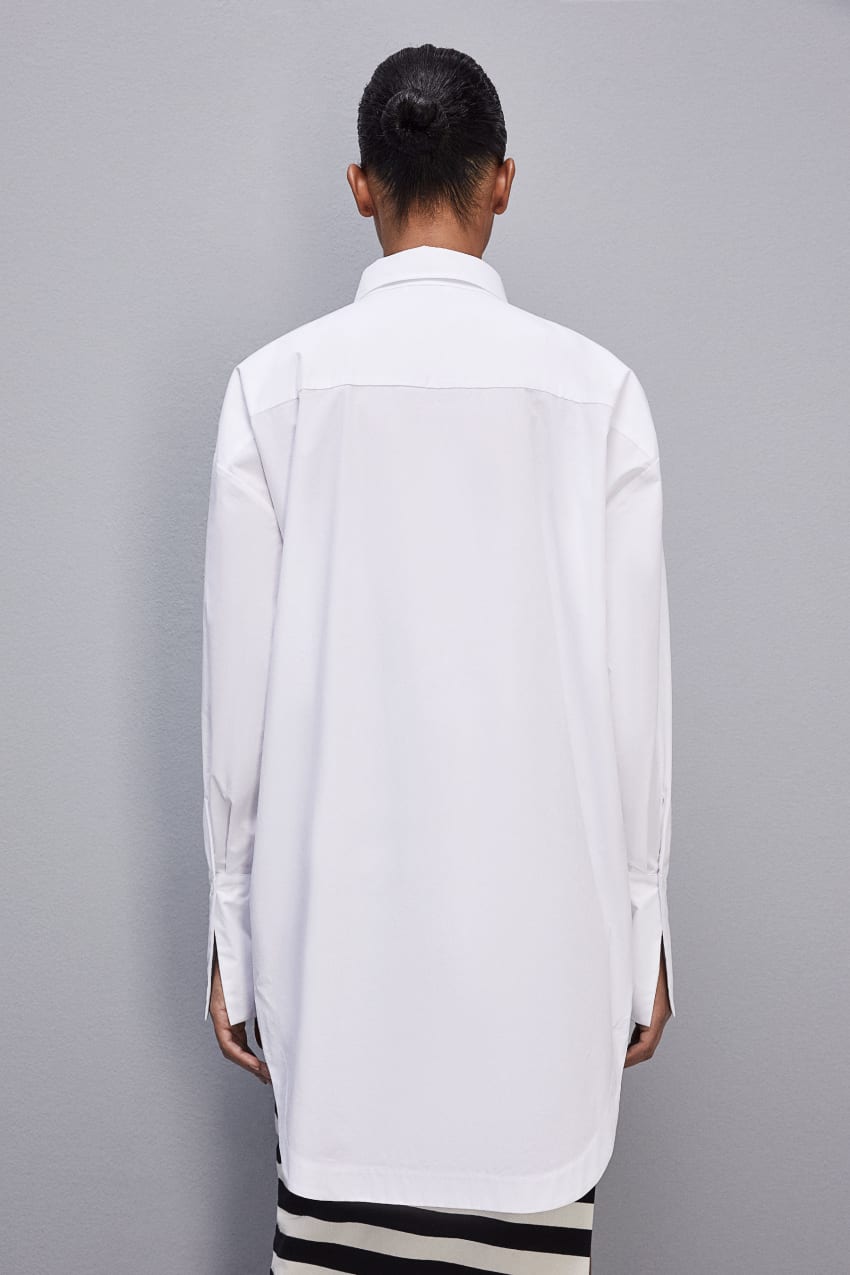 White Patrizia Pepe Long-sleeved Oversized Cotton Shirt | JMN836457