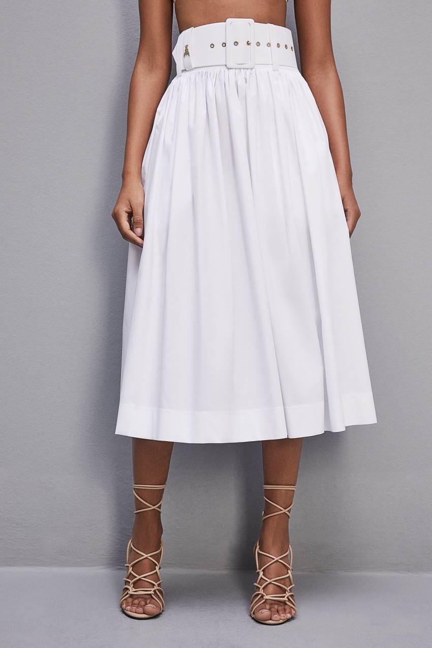 White Patrizia Pepe Midi Flared Skirt With Belt | QGM583026