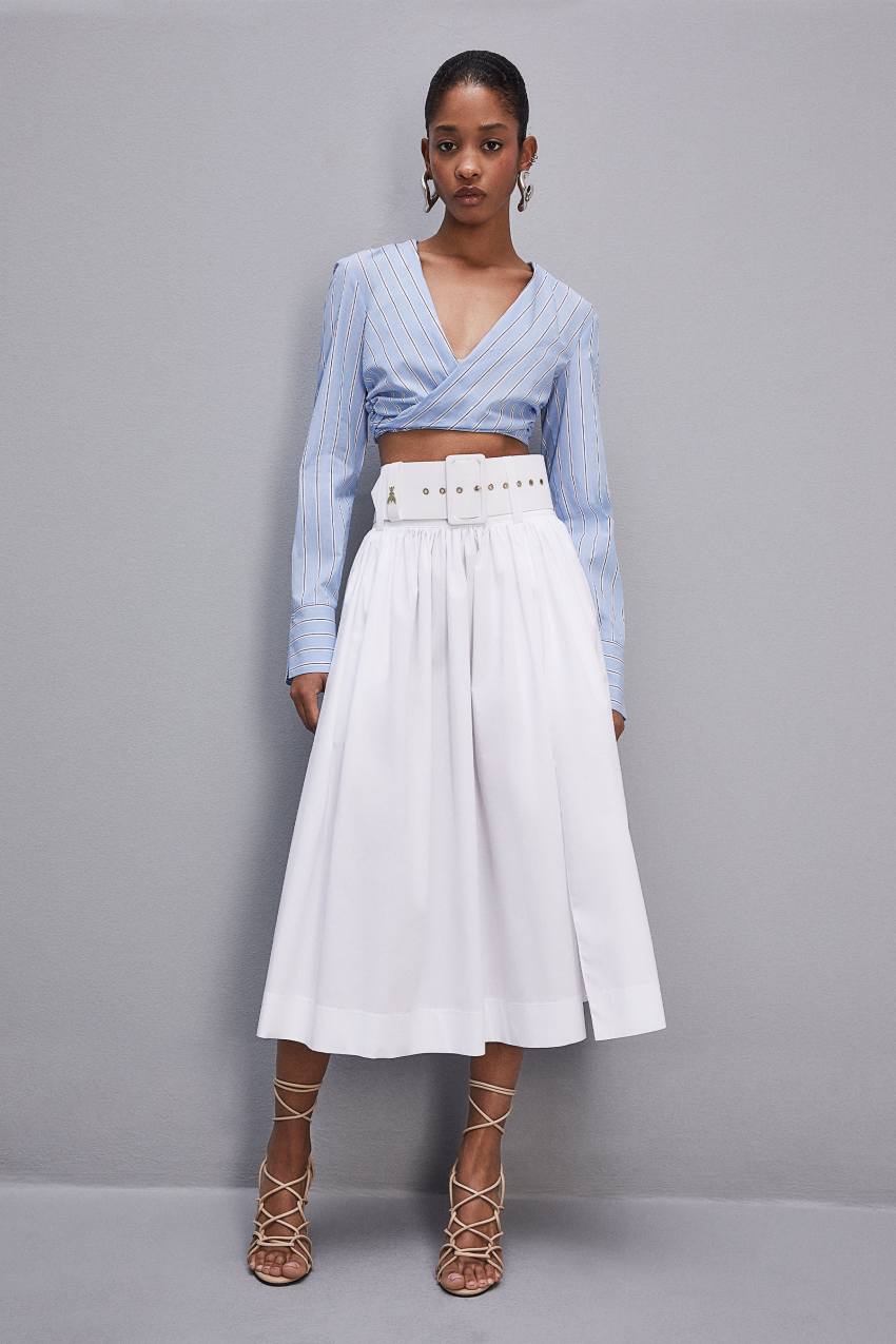 White Patrizia Pepe Midi Flared Skirt With Belt | QGM583026