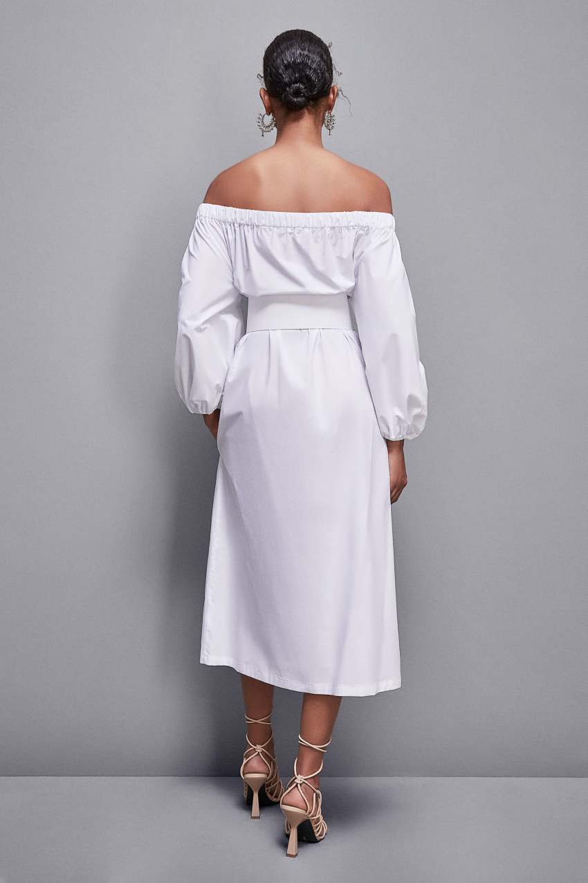 White Patrizia Pepe Off-shoulder Dress With Belt | BPK085914