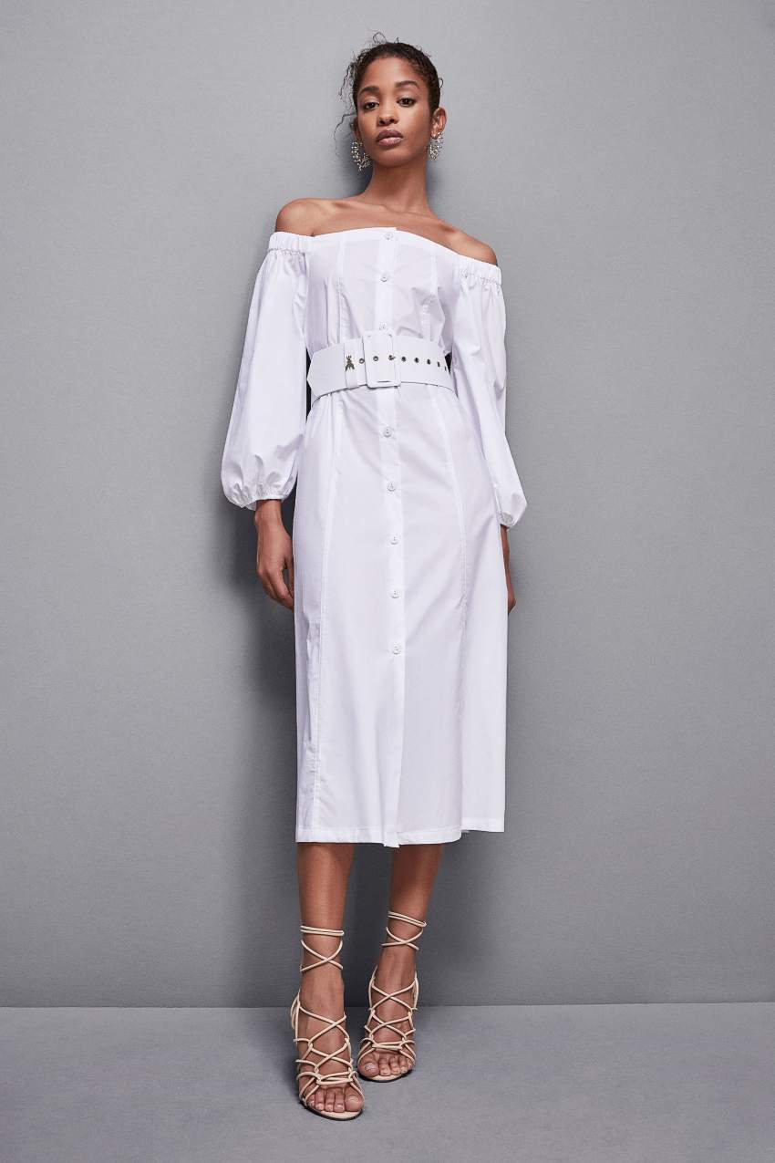 White Patrizia Pepe Off-shoulder Dress With Belt | BPK085914