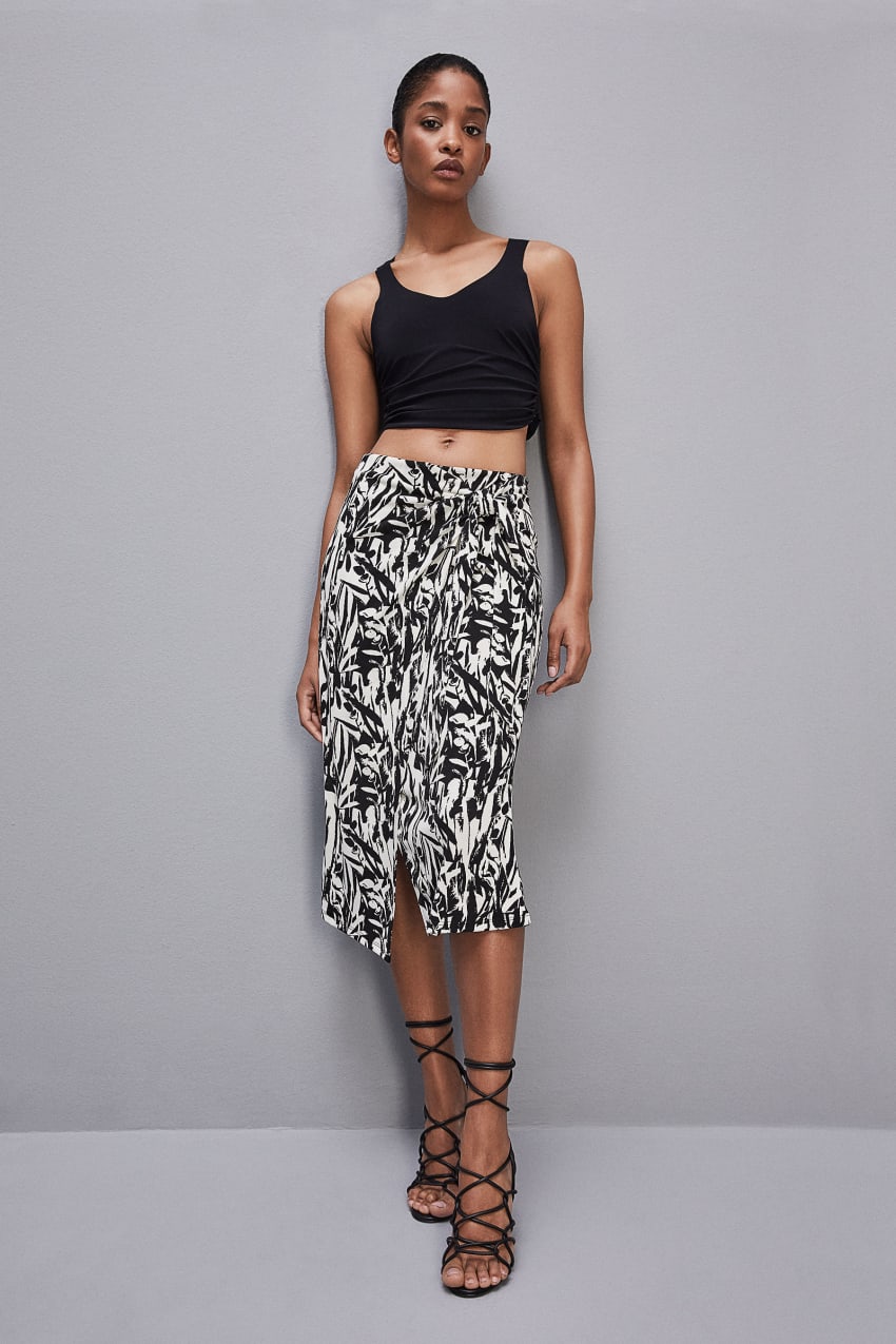 White Patrizia Pepe Patterned Jersey Midi Skirt | CLP450167