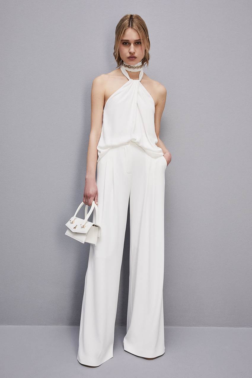 White Patrizia Pepe Pleated Pants In Fluid Twill | SDG129875