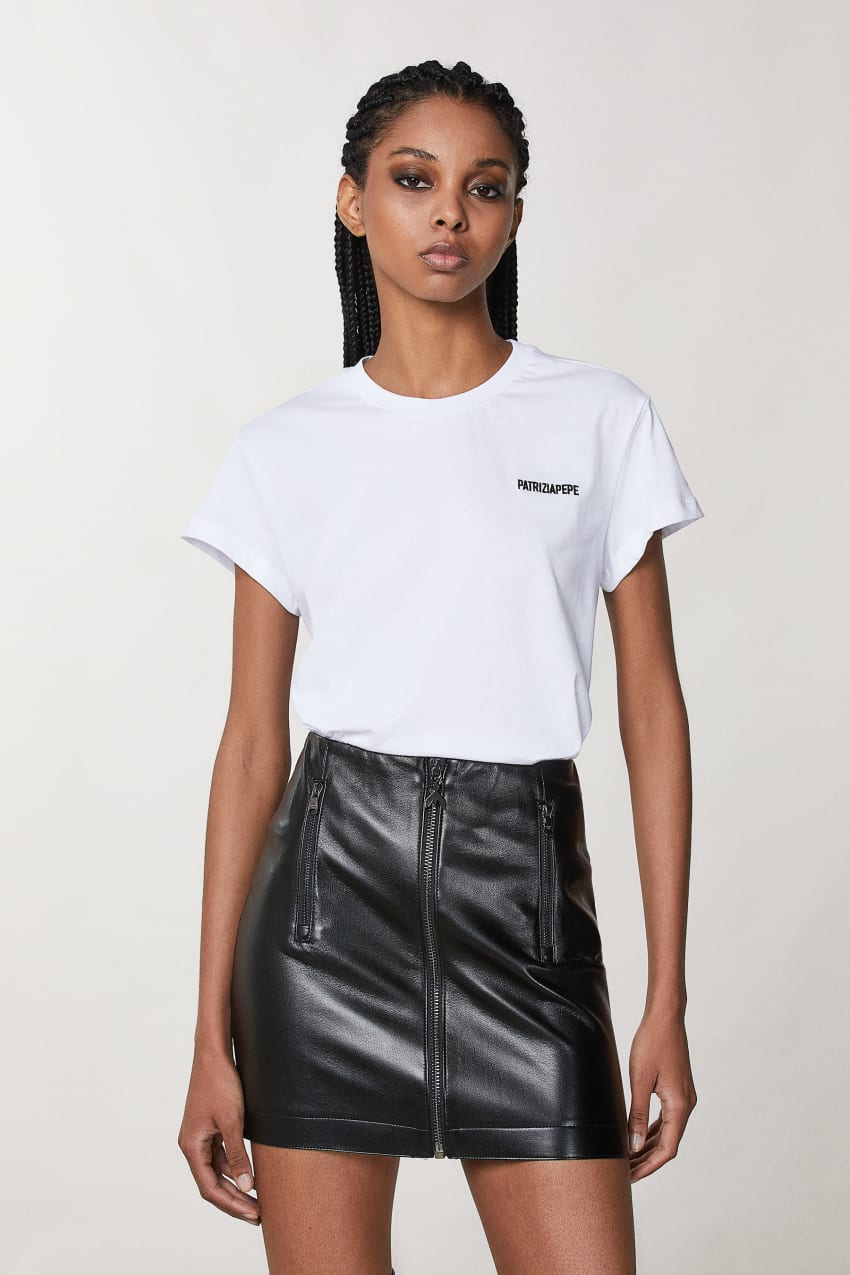 White Patrizia Pepe Short Sleeve Jersey T-shirt | URG032765