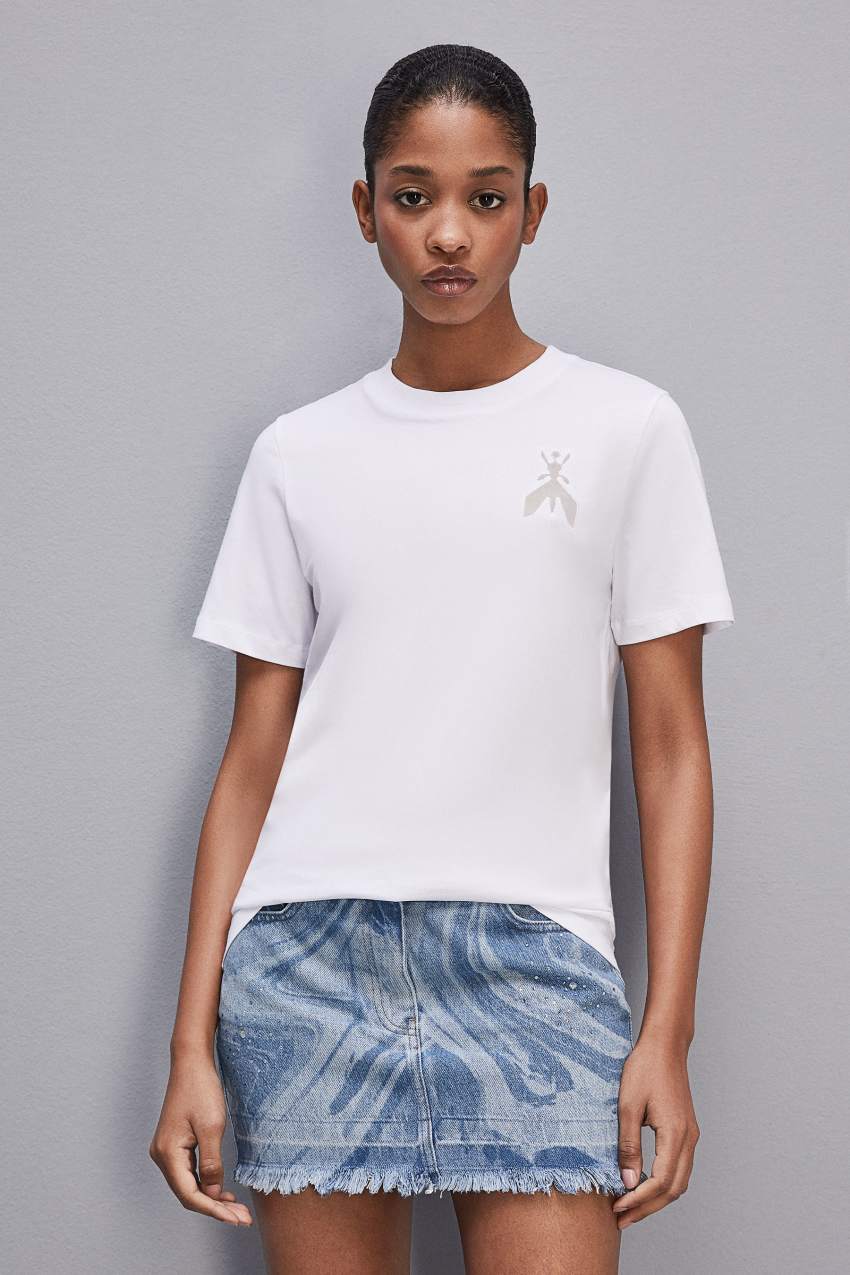 White Patrizia Pepe Short-sleeved T-shirt In Cotton With Fly Patch | VEM483506