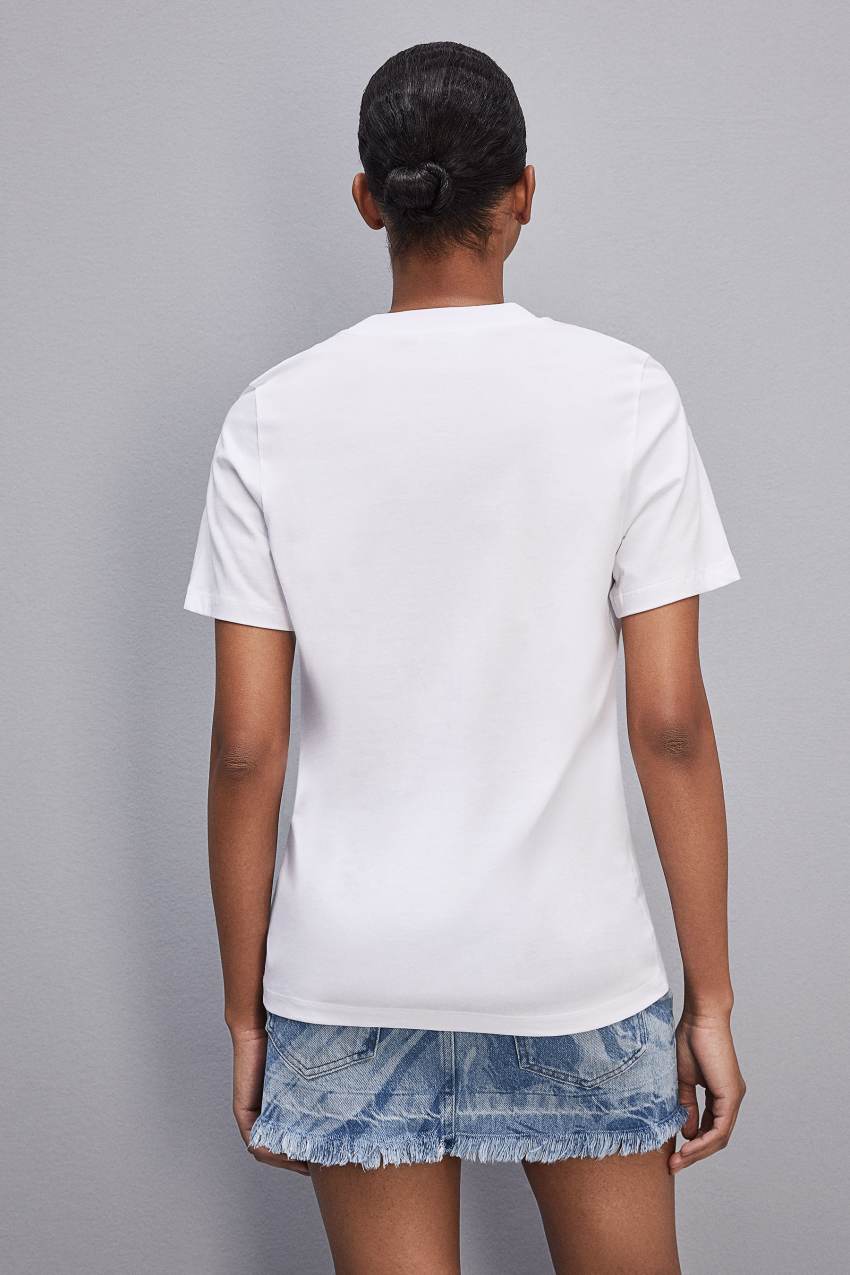 White Patrizia Pepe Short-sleeved T-shirt In Cotton With Fly Patch | VEM483506