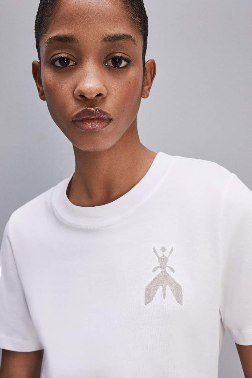 White Patrizia Pepe Short-sleeved T-shirt In Cotton With Fly Patch | VEM483506