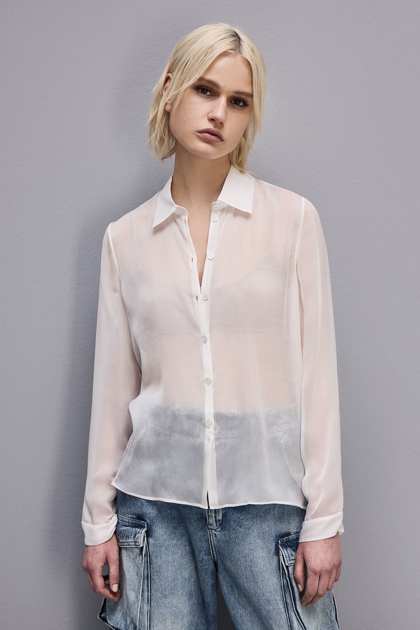 White Patrizia Pepe Silk Voile Shirt | DGK018392