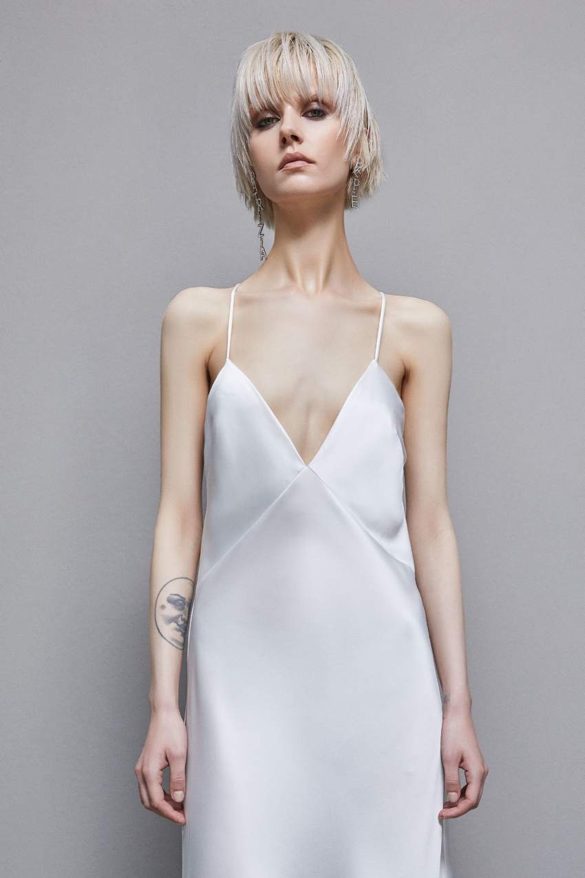 White Patrizia Pepe Sleeveless Long Satin Dress | UTO348905